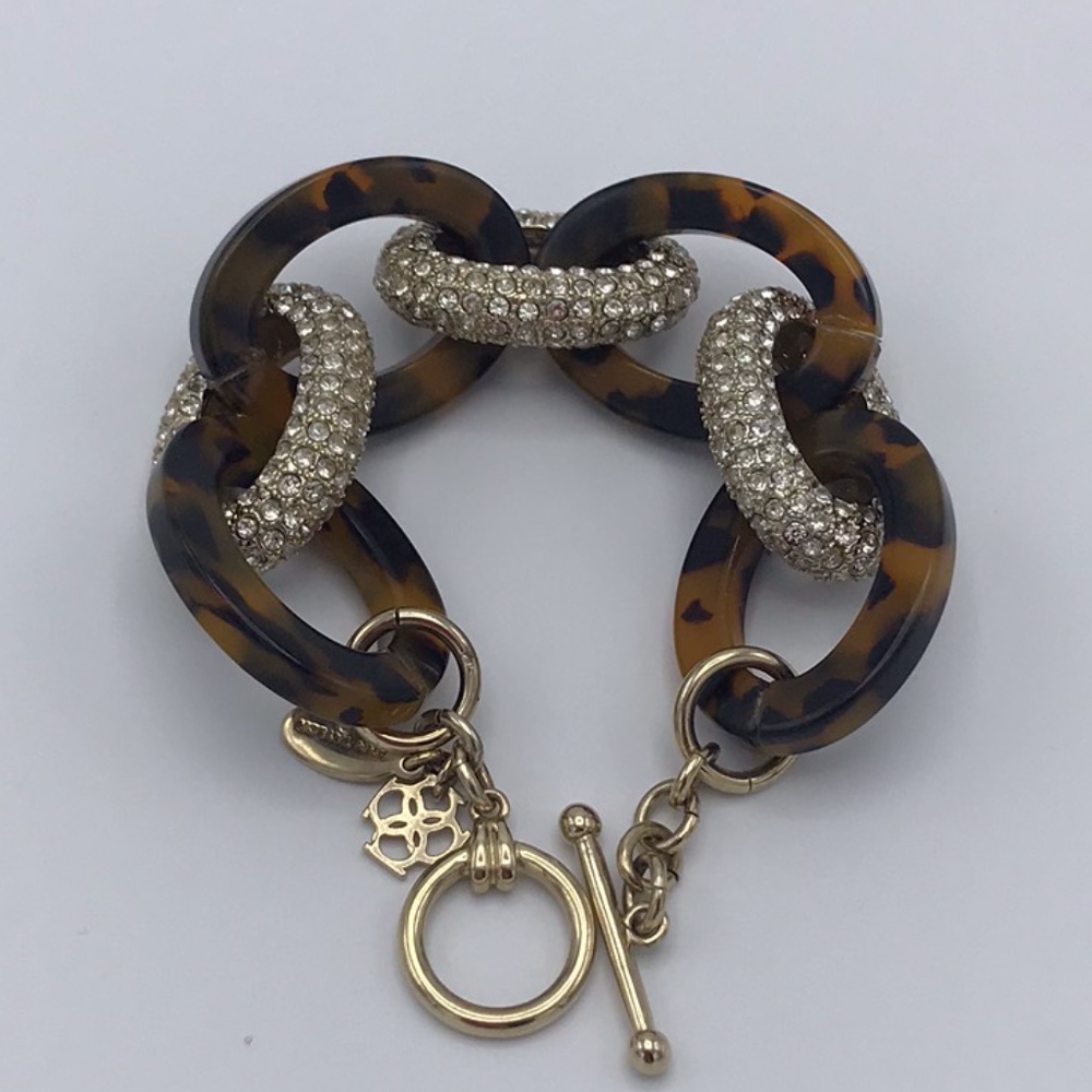 Acrylic tortoise + crystal link bracelet